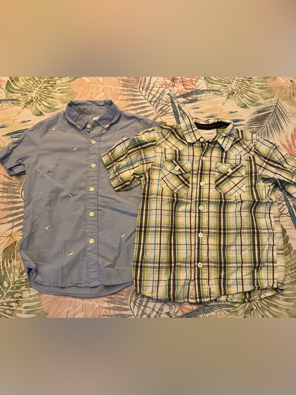 Sonoma Green and Blue Plaid Short-Sleeve Button-Down Shirt and Gap Kids shirt